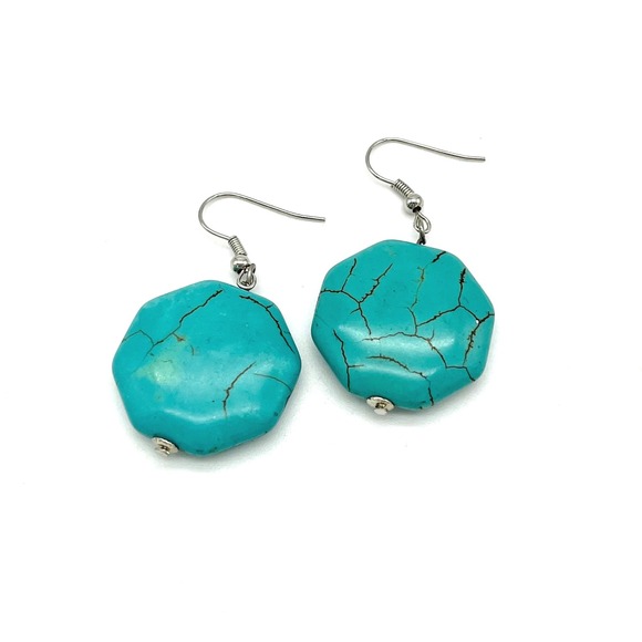 Faux‎ Turquoise Stone Earrings Dangle Drop Fashion Jewelry - Picture 3 of 3